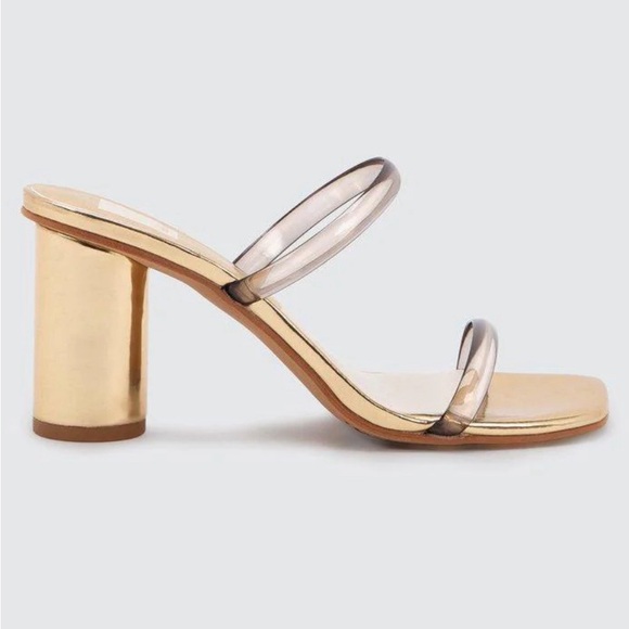 ♦️SOLD♦️DOLCE VITA Noles Gold w Clear Straps Open Toe Slides Slip On Heels Sanda - Picture 5 of 16